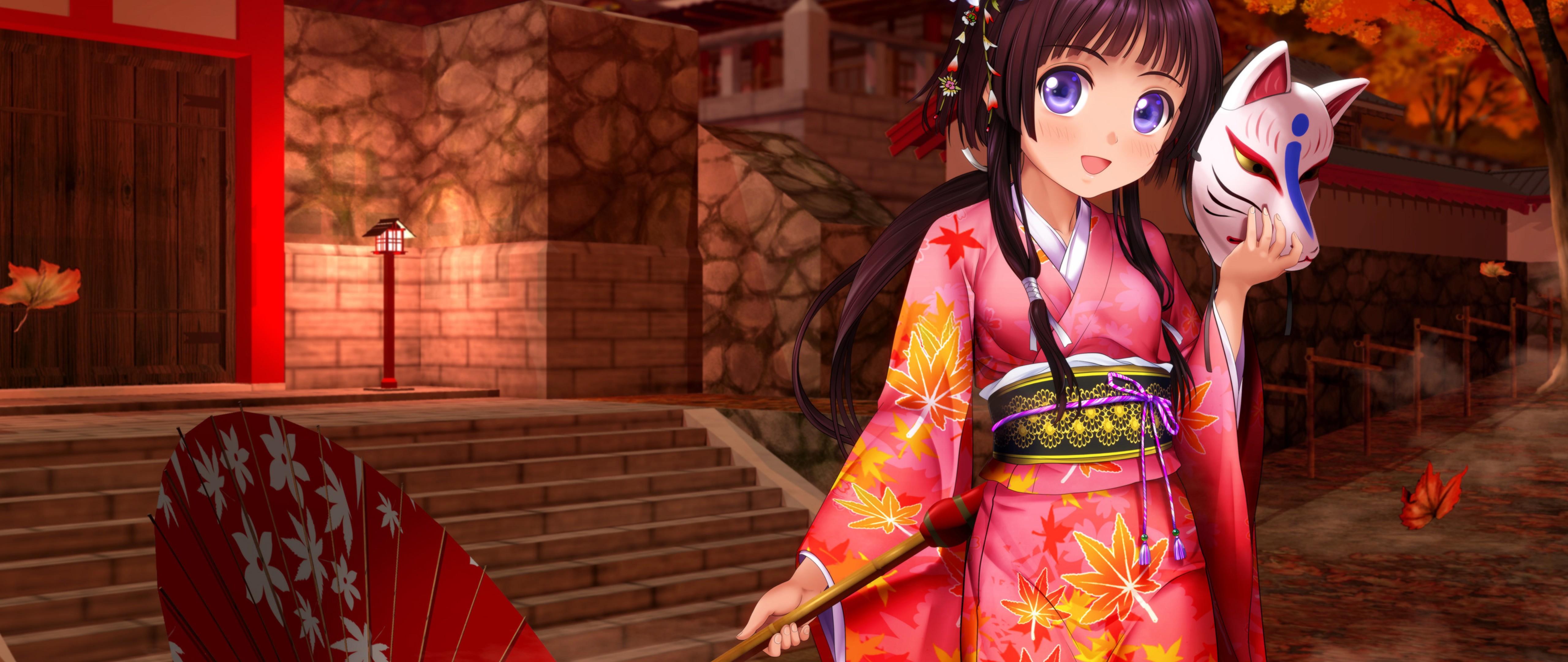 Anime Girl Kimono Umbrella Wallpaper For Desktop And Mobiles 4k