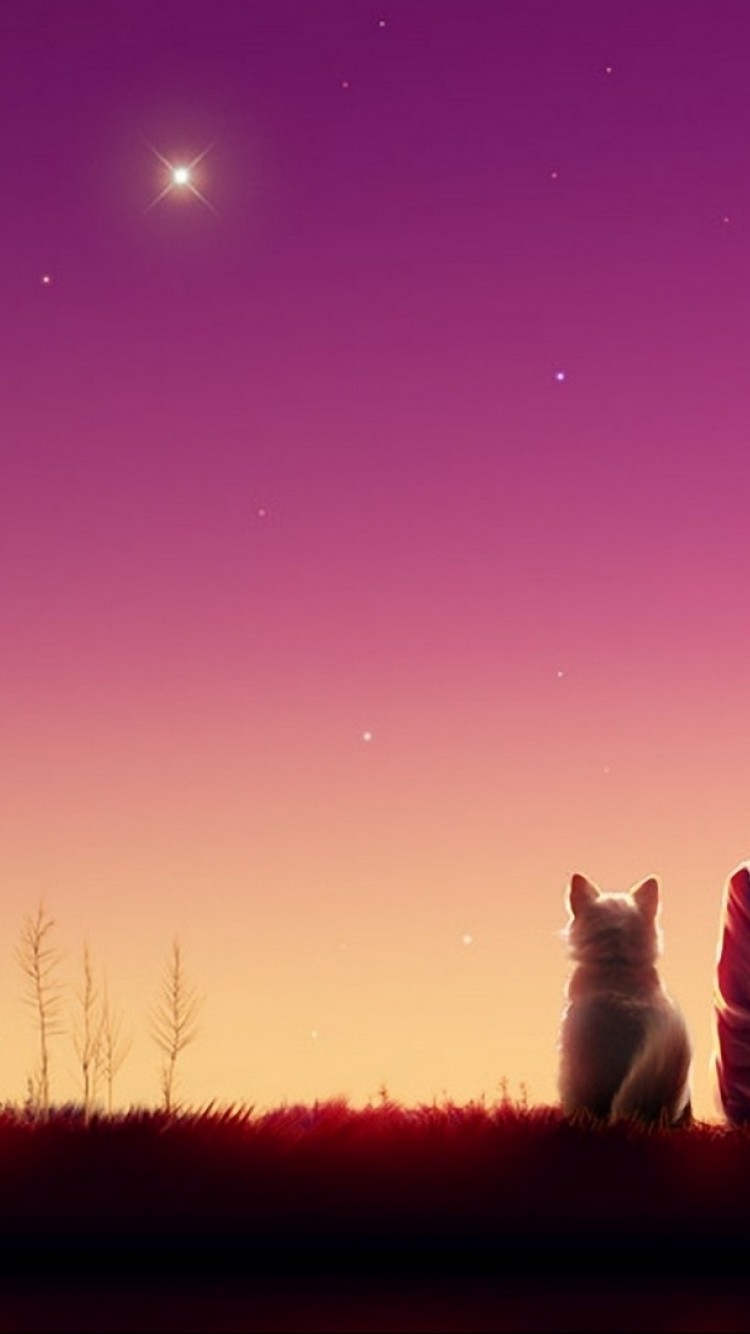 Anime girl watches the sunset with her cat HD Wallpaper iPhone 6 / 6S - HD  Wallpaper 