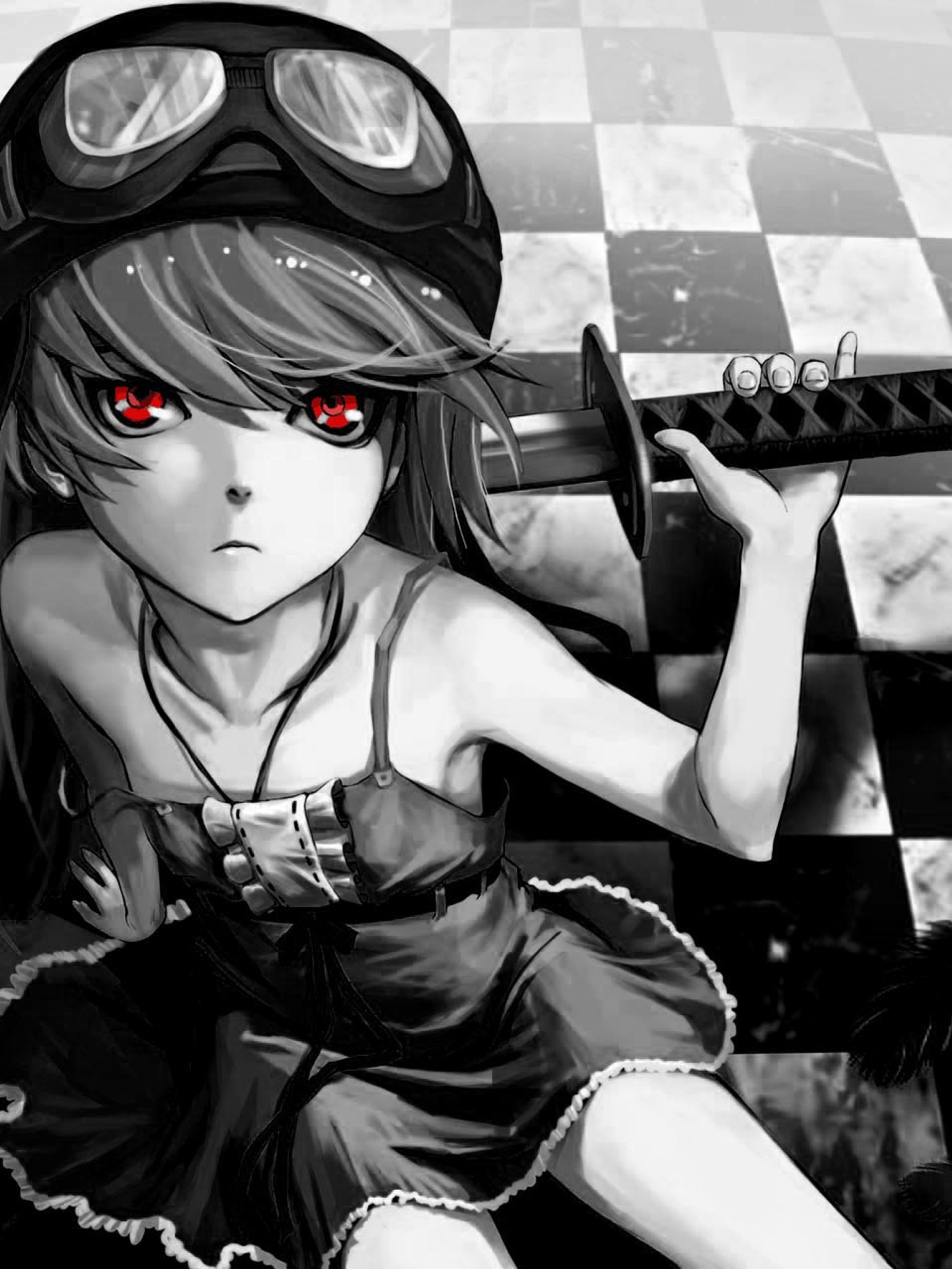 Black And White Anime Girl With Sword Wallpaper For Desktop And