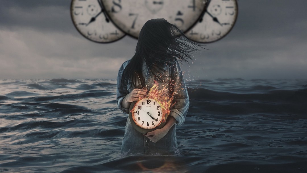 Girl with a clock inside the sea HD Wallpaper Google Plus Cover Photo - HD  Wallpaper 
