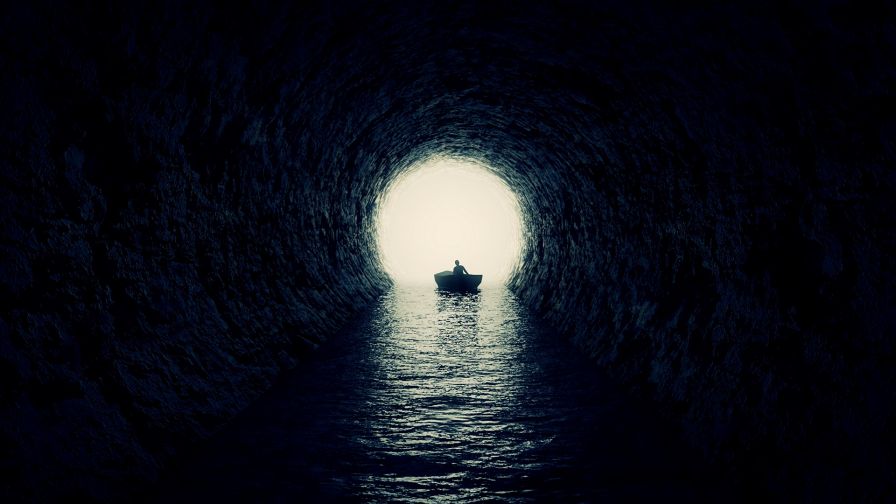 Boat inside the cave HD Wallpaper