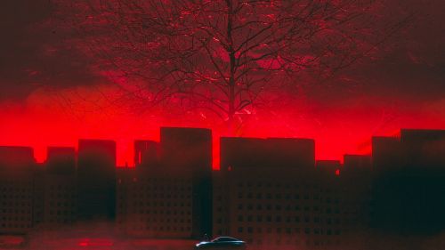Car under a red sky HD Wallpaper