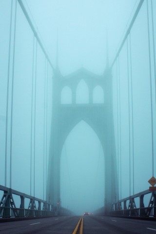 City bridge under fog HD Wallpaper