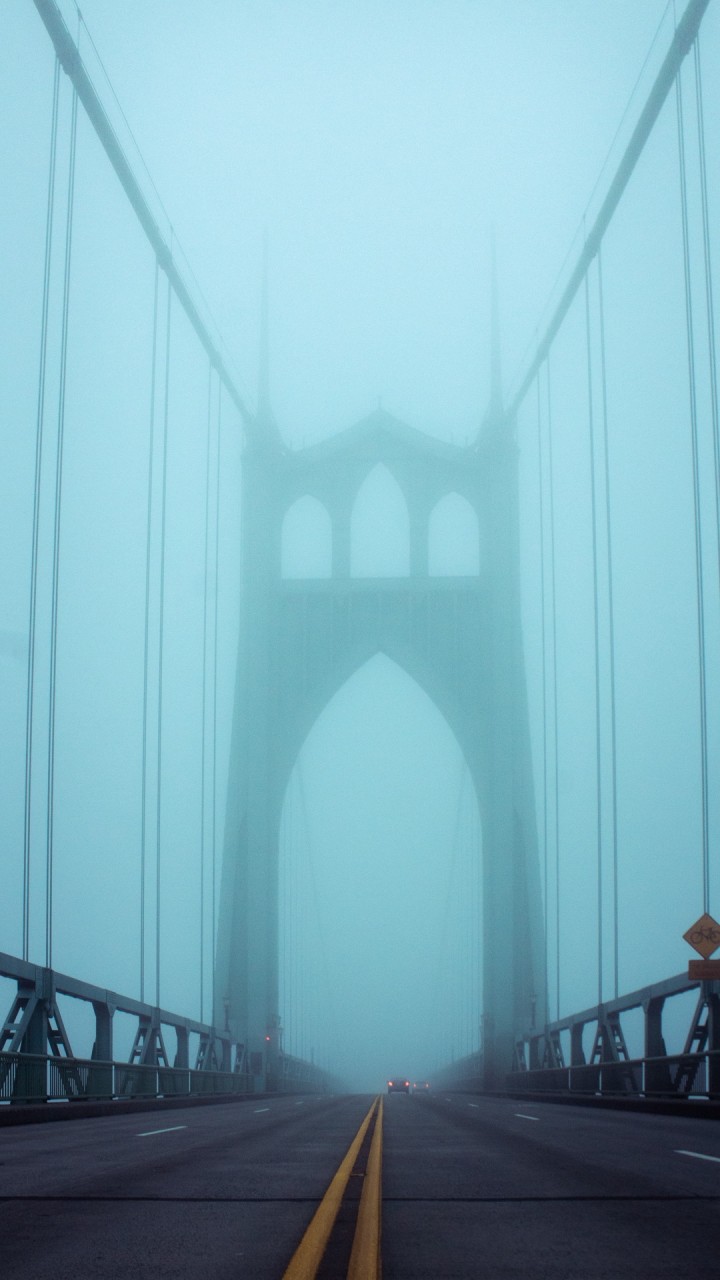 City bridge under fog HD Wallpaper