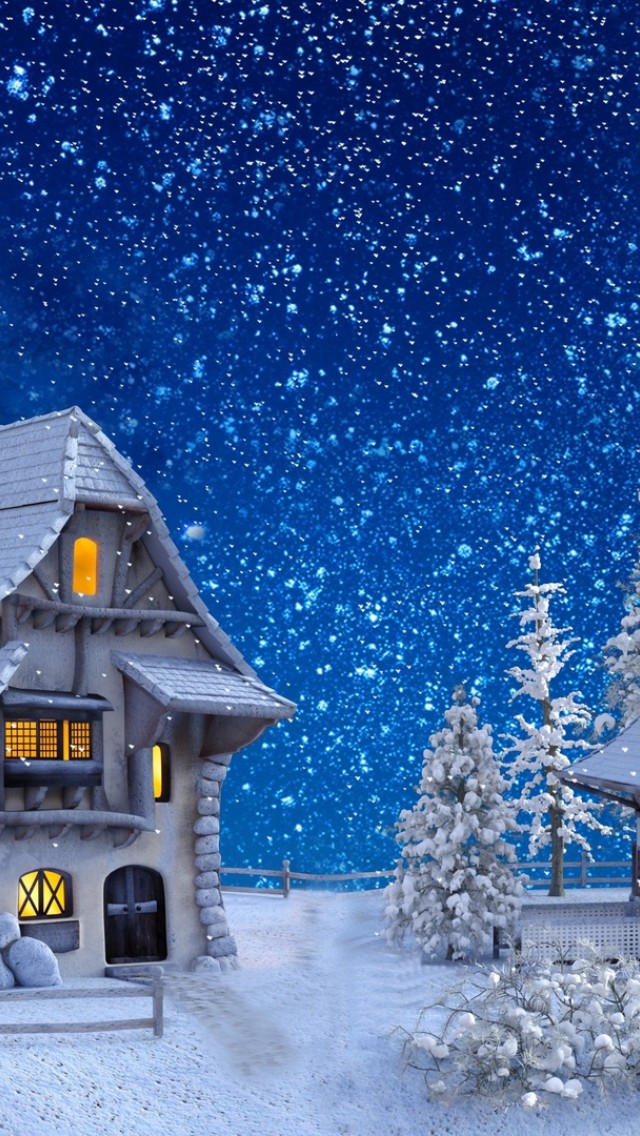 Houses covered in snow painting HD Wallpaper