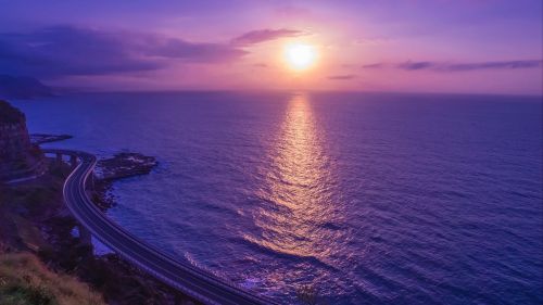 Lilac sea sunset HD Wallpaper