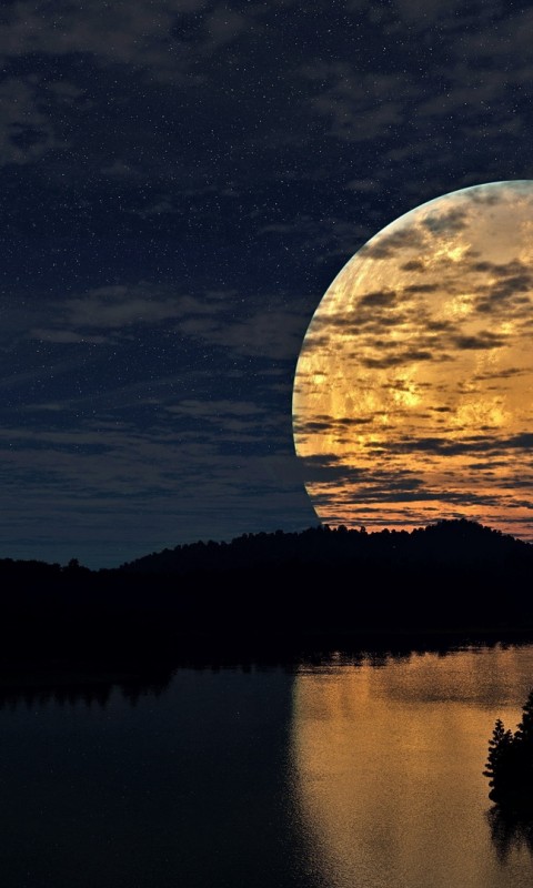 Moon reflection at river HD Wallpaper