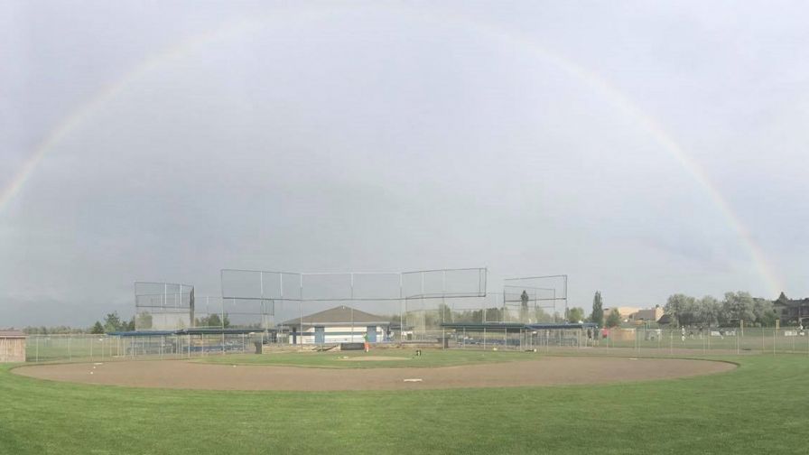 Rainbow at baseball field HD Wallpaper