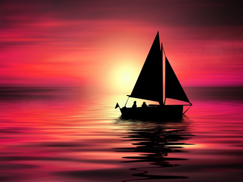 Silhouette of small yacht sailing on sea HD Wallpaper