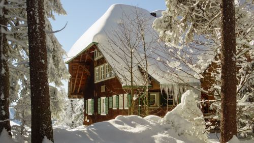 Snowy Cabin In Winter Wallpaper for Desktop and Mobiles