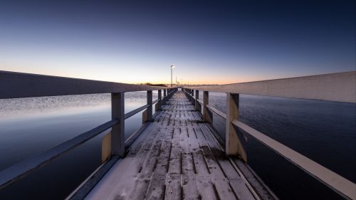 Snowy pier at Finland HD Wallpaper