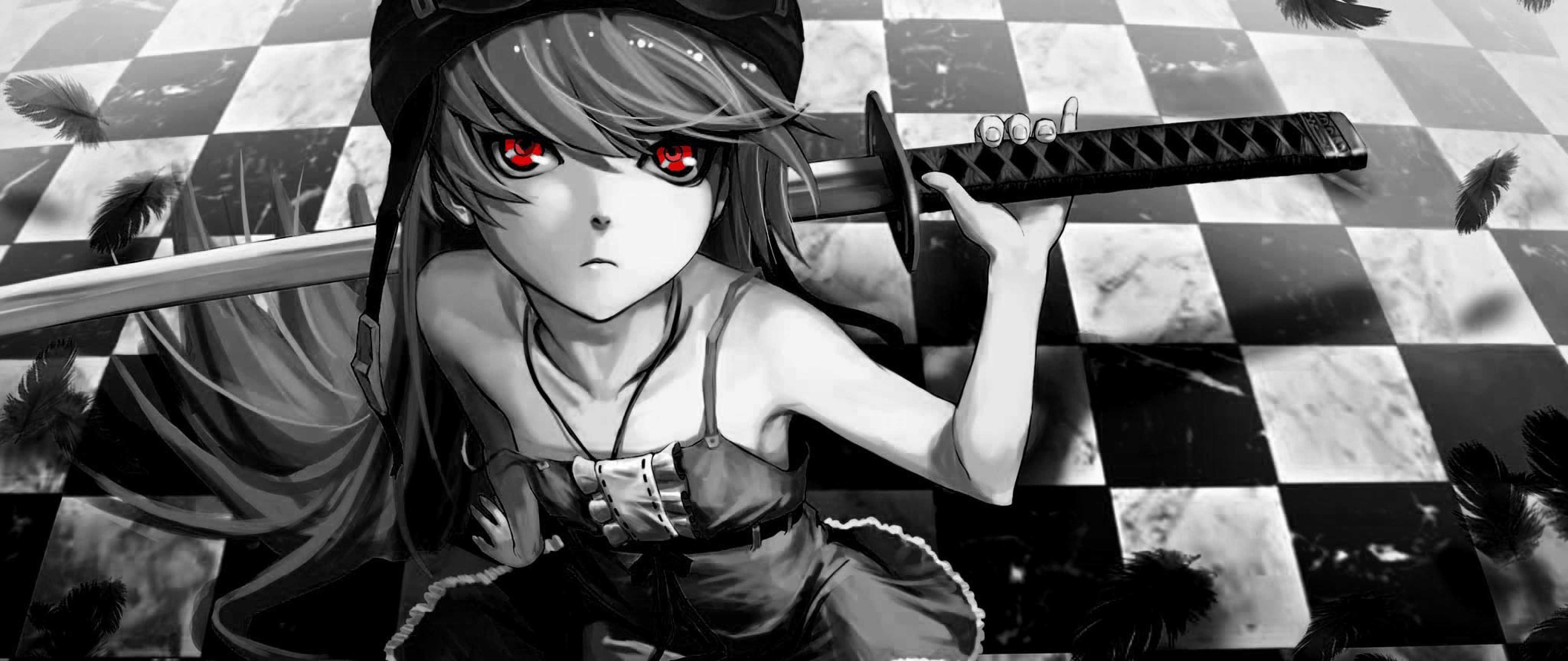 Black And White Anime Girl With Sword Wallpaper for Desktop and Mobiles ...