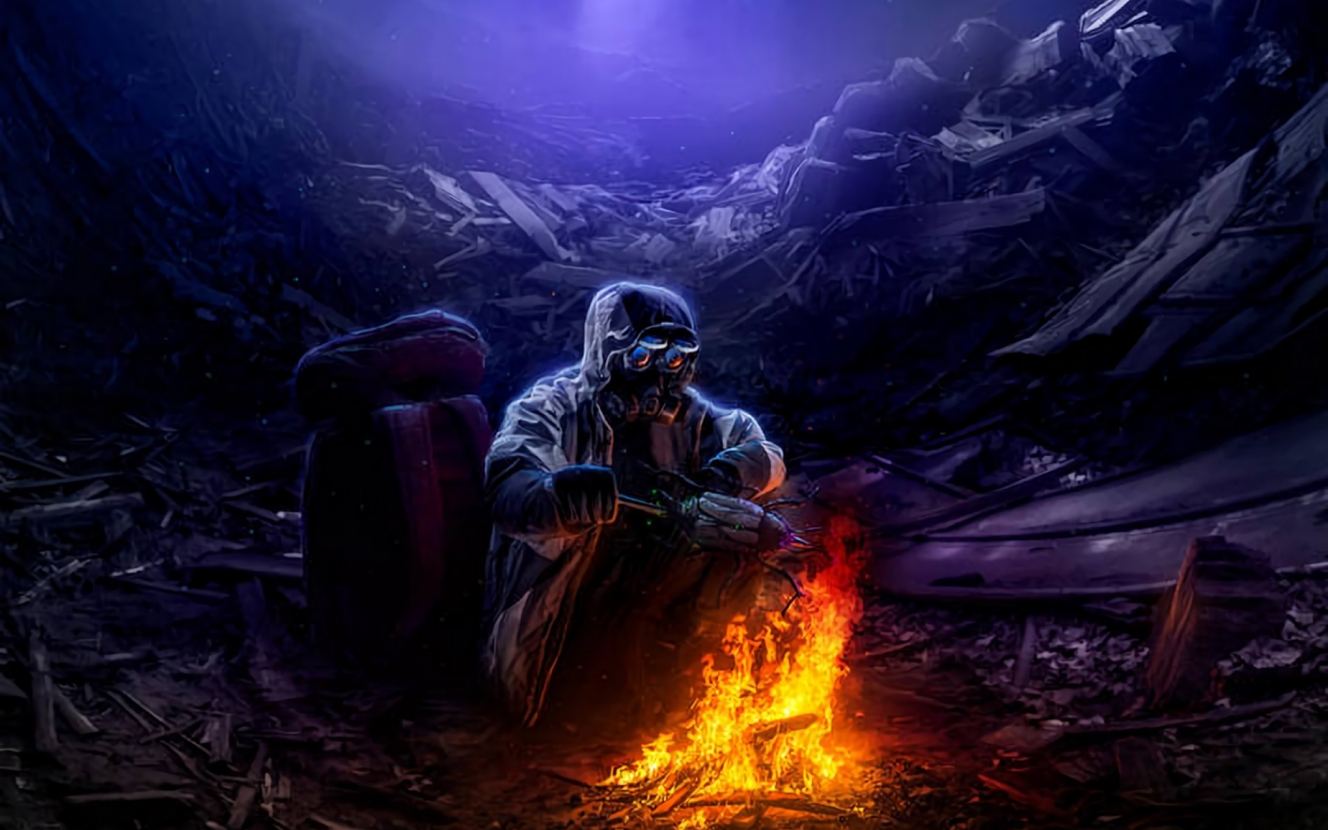 Cave man next to the fire HD Wallpaper - 1920x1200.