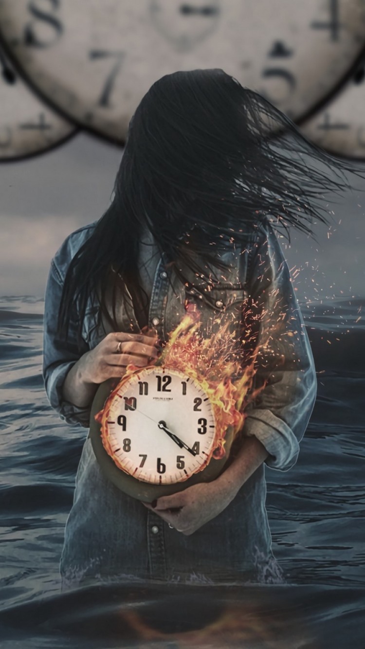 Girl with a clock inside the sea HD Wallpaper iPhone 6  6S  HD Wallpaper   Wallpapersnet