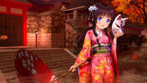 Anime Girl Kimono Umbrella Wallpaper for Desktop and Mobiles