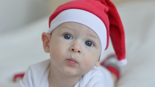 Baby Wearing Red Christmas Hat HD Wallpaper