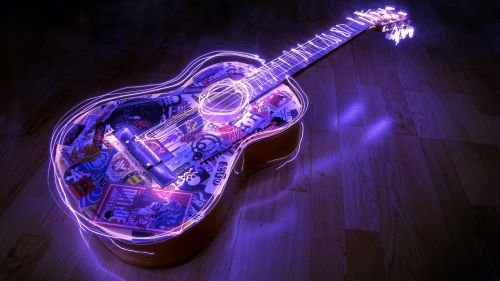Beautiful Purple Lit Guitar Hd Wallpaper for Desktop and Mobiles
