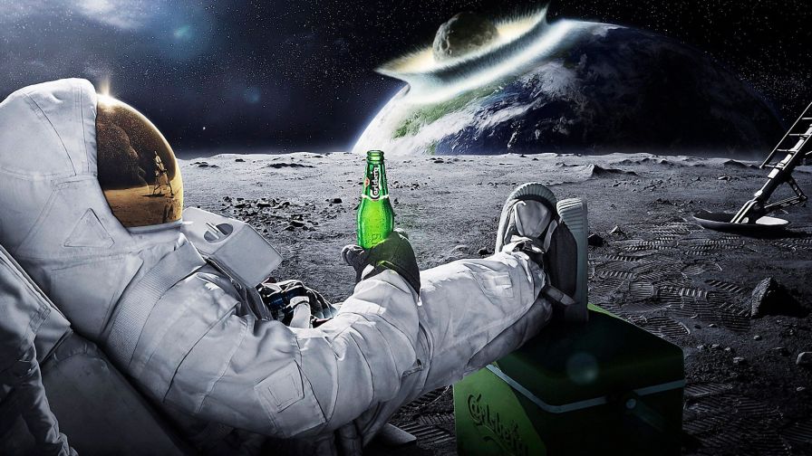 Beer on the moon  HD Wallpaper