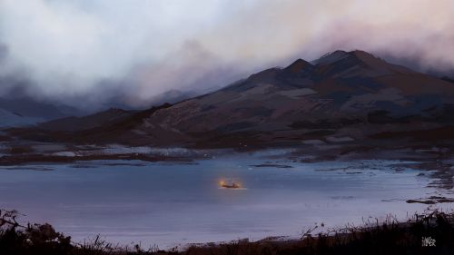 Boat at a foggy lake HD Wallpaper