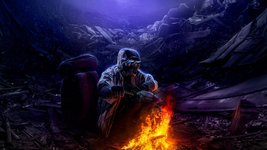 Cave man next to the fire HD Wallpaper