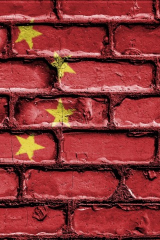 Chinese flag on a brick wall HD Wallpaper