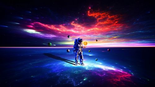 Cosmonaut walking on planets HD Wallpaper