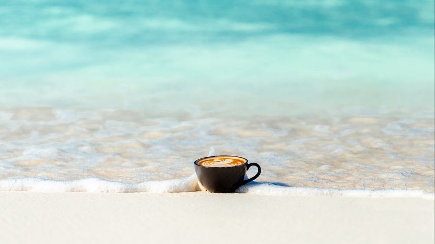 Cup of coffee at the coast HD Wallpaper