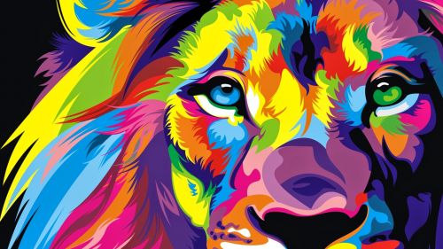 Download Full HD Colourful Lion Artwork Wallpaper