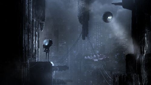 Futuristic dark city HD Wallpaper