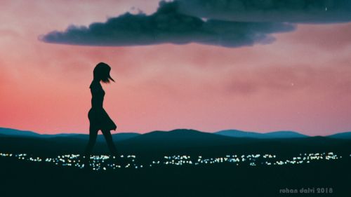 Girl silhouette walking at night HD Wallpaper