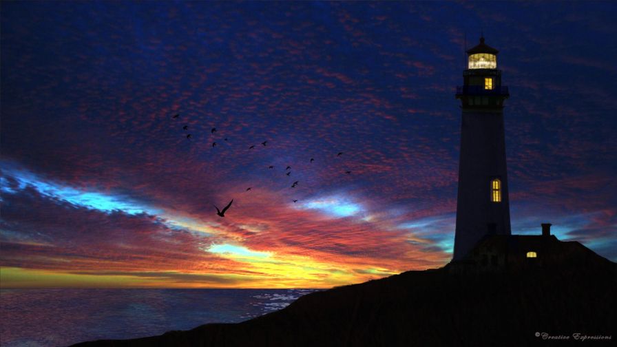 Lighthouse light at dark HD Wallpaper