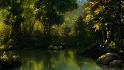 Magical lake at the midlle of the forest HD Wallpaper