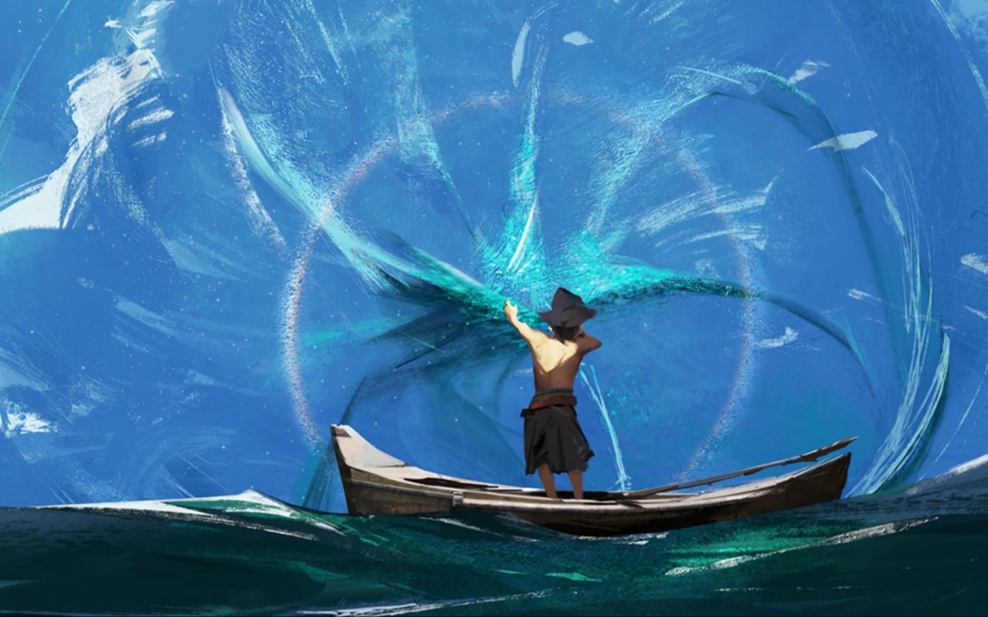 Man on a boat at the sea HD Wallpaper