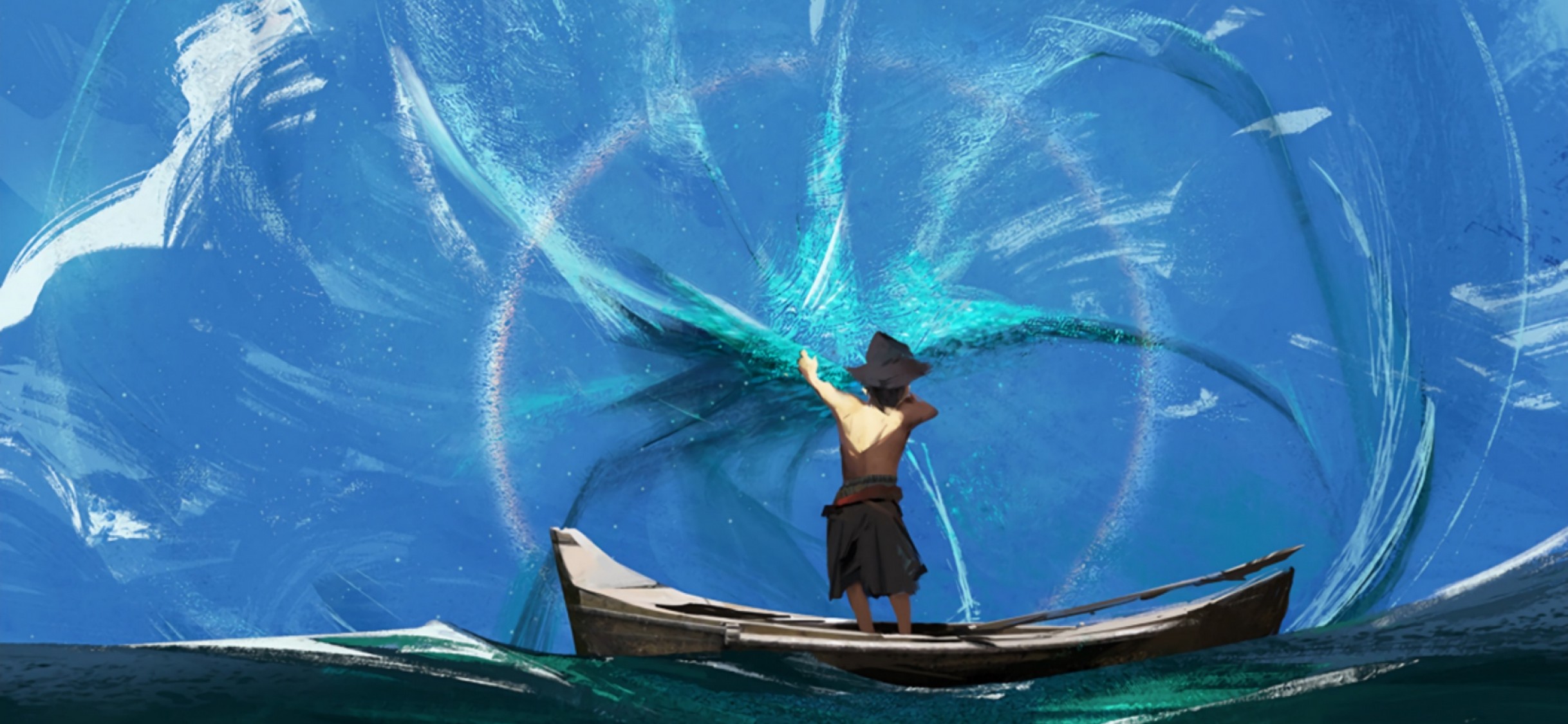 Man on a boat at the sea HD Wallpaper
