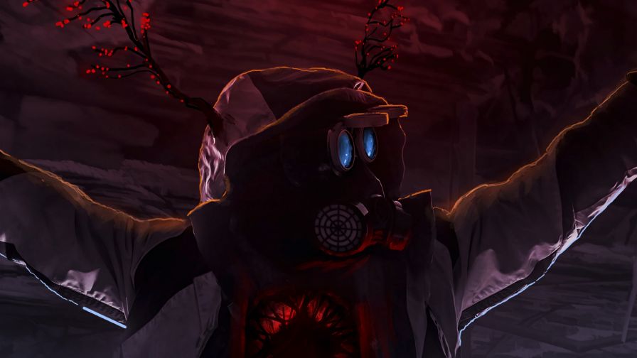 Man wearing a gas mask at the dark HD Wallpaper