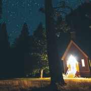 Night at a forest house HD Wallpaper