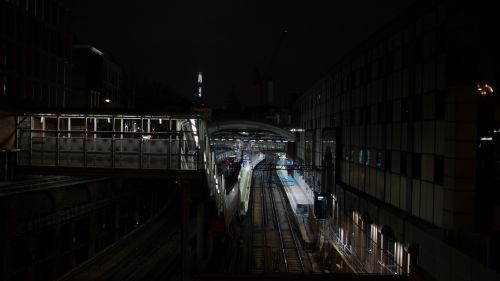 Railway station at night HD Wallpaper