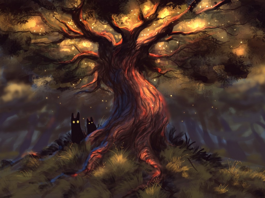 Scary creatures around a tree HD Wallpaper