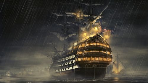 Ship sailing under the rain HD Wallpaper