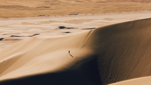 Silhouette walking at dunes HD Wallpaper