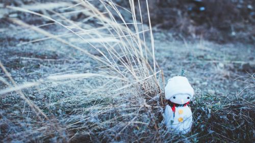 Snowman on the grass HD Wallpaper