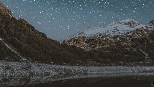 Snowy night at the mountains HD Wallpaper