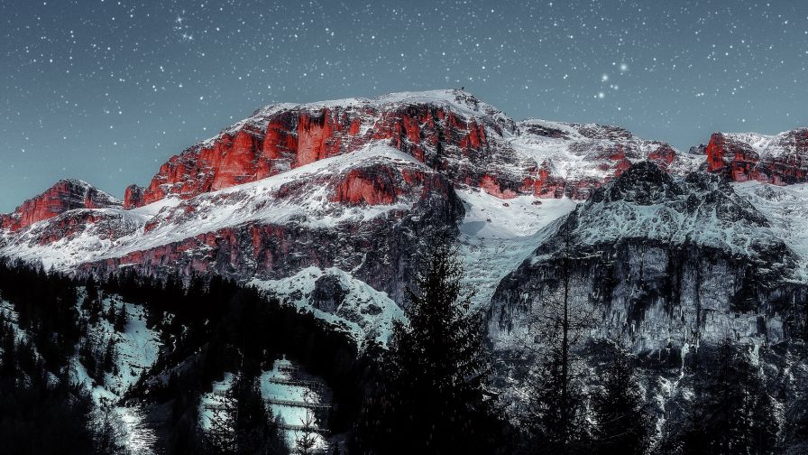 Starry sky over mountain peaks HD Wallpaper