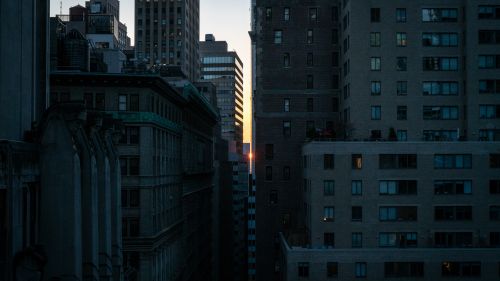 Sunset over New York buildings HD Wallpaper