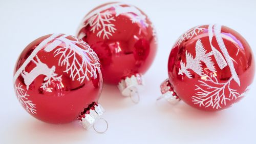 Three White-and-red Christmas Tree Printed Baubles HD Wallpaper